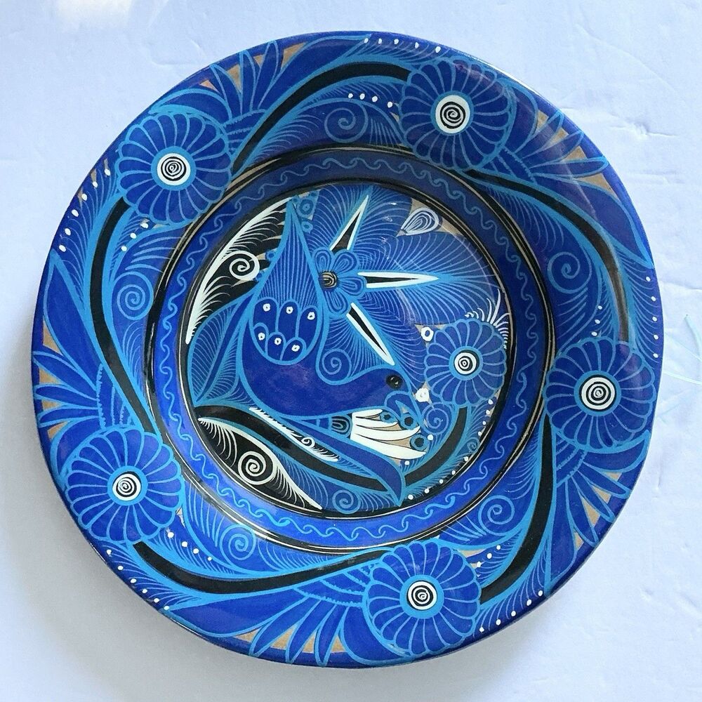 Televara Pottery | Decorative Plate | Blue Bird & Floral Motif | Earthenware
